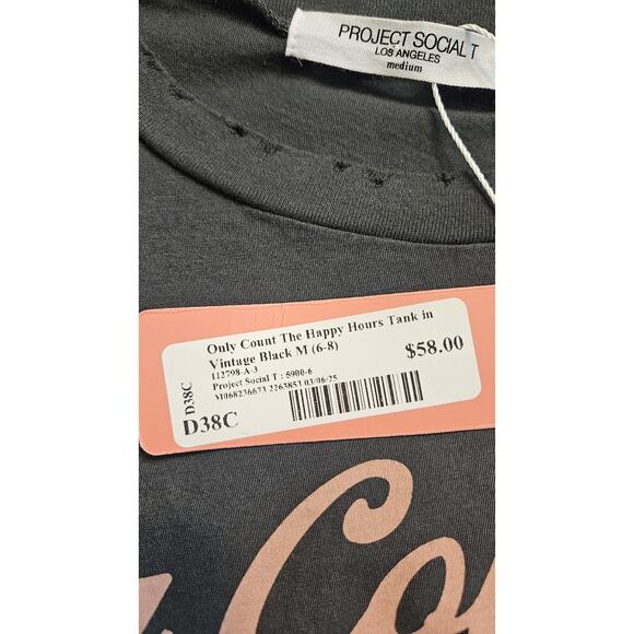 NWT Project Social T "ONLY COUNT THE HAPPY HOURS" Womens M Distressed Sleeveless - Picture 7 of 7